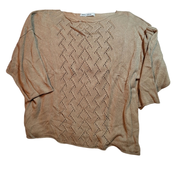 🩷 3/$15 Grace KarIn 3/4 Sleeve Boat Neck Taupe Sweater, Size Large, EUC - Picture 1 of 1